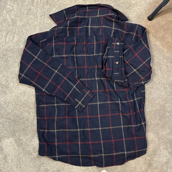 Vintage Allen Wickfield Navy Plaid Button-Up Shirt 85% Wool - Picture 4 of 4